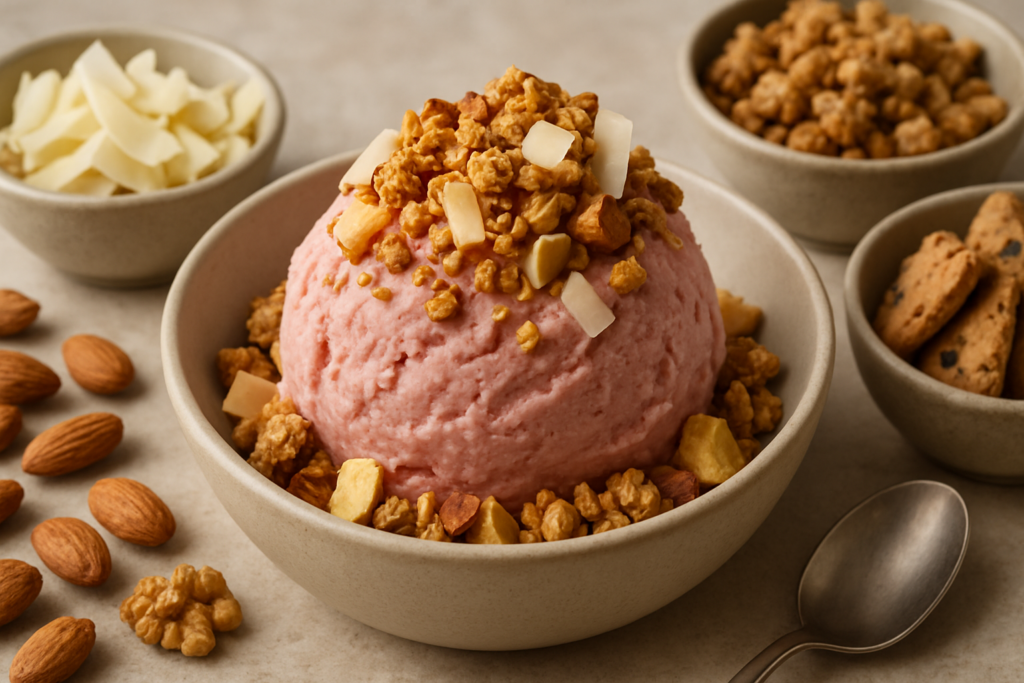 Crunchy Toppings für veganes Eis selber machen – passende Illustration