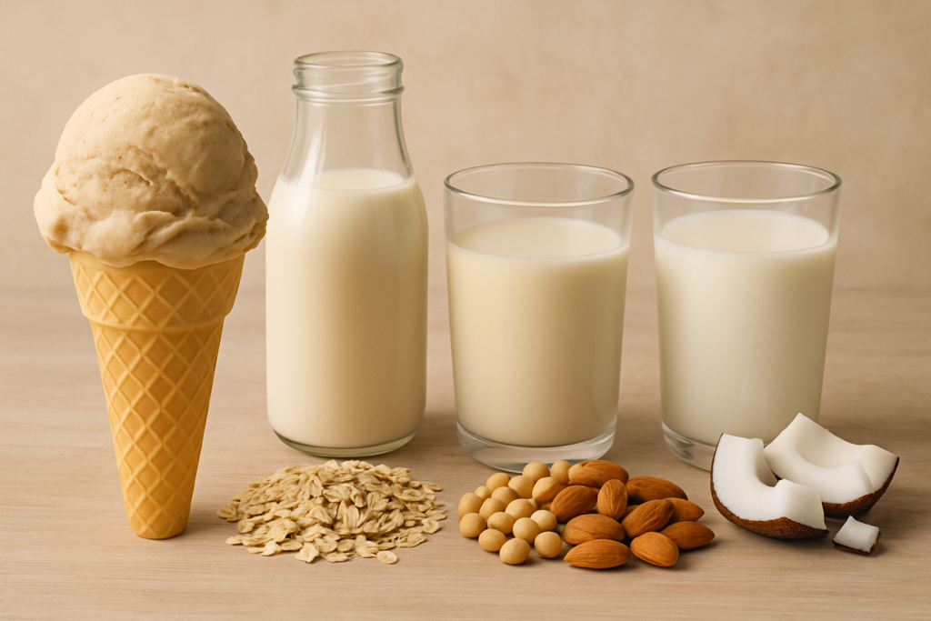 Die besten Pflanzendrinks für cremiges veganes Eis – passende Illustration